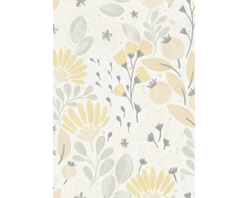 Tapete mit gelbem und grauem Blumenmuster