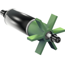 Rotor mit Flügelrad für Teichpumpe, Magnetkern und Kunststoff-Schaufelrad mit sechs Flügeln.