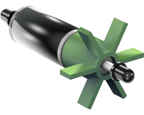 Rotor mit Flügelrad für Teichpumpe, Magnetkern und Kunststoff-Schaufelrad mit sechs Flügeln.