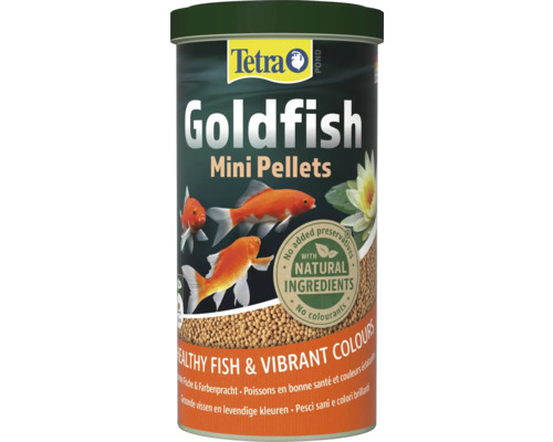 Tetra Goldfish Mini Pellets, Fischfutter für Goldfische im Gartenteich, mit natürlichen Inhaltsstoffen, ohne Konservierungsstoffe und Farbstoffe.