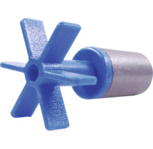 Blaues Flügelrad aus Kunststoff mit metallischem Rotor, Ersatzteil für Wasserpumpen.