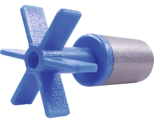 Blaues Flügelrad aus Kunststoff mit metallischem Rotor, Ersatzteil für Wasserpumpen.