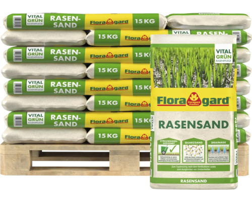 Palette mit Rasensand von Floragard in 15 Kilogramm Säcken