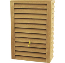 Wand-Regentonne in Holzoptik mit Zapfhahn für die Gartenbewässerung.