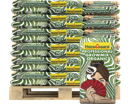 Palette mit Säcken professioneller Bio-Blumenerde von Floragard, Inhalt 70 Liter