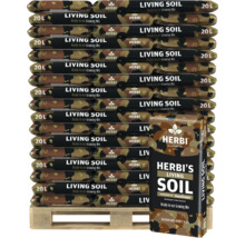 Palette mit Säcken voller Herbi Living Soil gebrauchsfertiger Pflanzerde