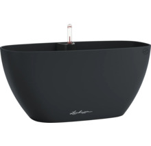 Schwarzer Pflanzkasten mit Wasserstandsanzeiger