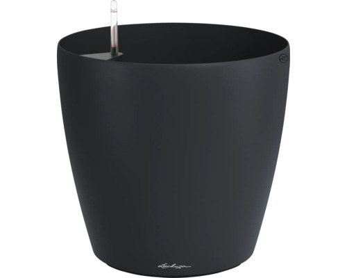 Schwarzer Pflanztopf mit Wasserstandsanzeige