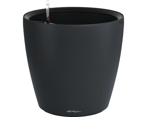 Schwarzer Pflanztopf mit Wasserstandsanzeiger