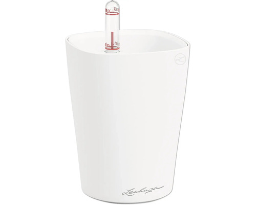 Weißer Blumentopf mit Wasserstandsanzeiger