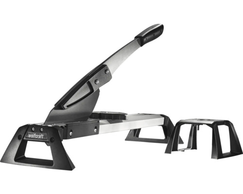 Wolfcraft Laminatschneider und Vinylschneider mit großem Hebelgriff und zusätzlichem Materialständer.