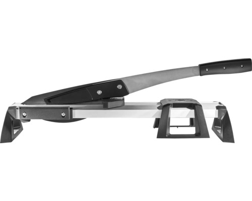Laminatschneider mit Hebelgriff und Aluminiumgestell für präzise Schnitte.
