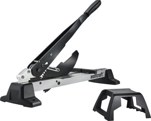 Wolfcraft Laminatschneider mit langem Handgriff und separater Materialauflage.