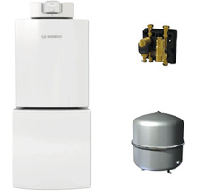 Abbildung einer Heizungsanlage von Bosch, eines Umschaltventils und eines Ausdehnungsgefäßes.