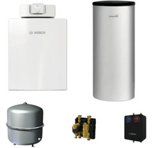 Abbildung einer Heizungsanlage mit Heizkessel, Warmwasserspeicher, Ausdehnungsgefäß und Zubehör