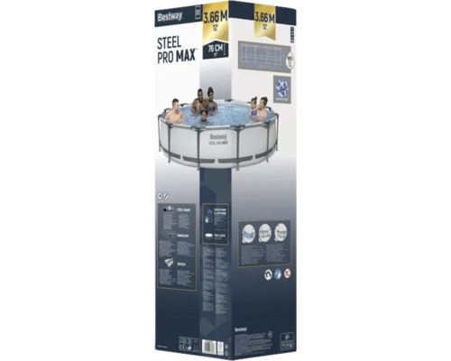 Verpackung für Bestway Steel Pro Max Frame Pool mit 3,66 Meter Durchmesser und 76 Zentimeter Höhe