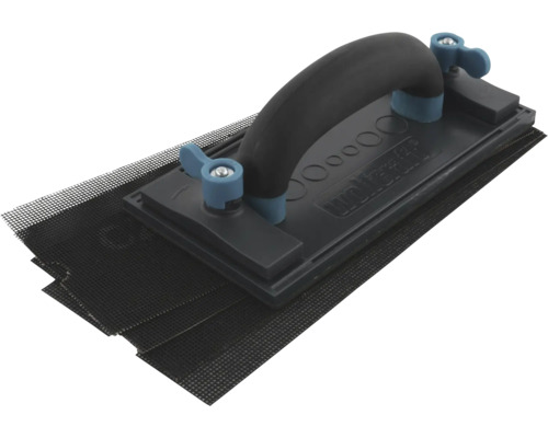 wolfcraft Handschleifer mit ergonomischem Griff und Schleifgittern für Trockenbau und Renovierung