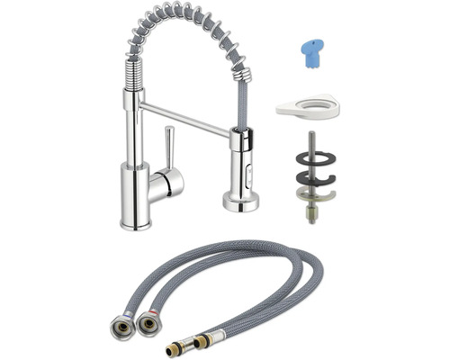 Küchenarmatur mit Brauseschlauch und Montagezubehör
