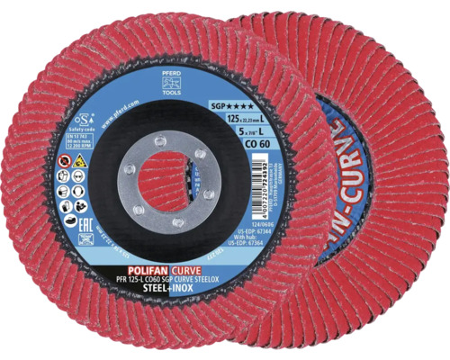 Zwei rote Fächerscheiben für Stahl und Edelstahl