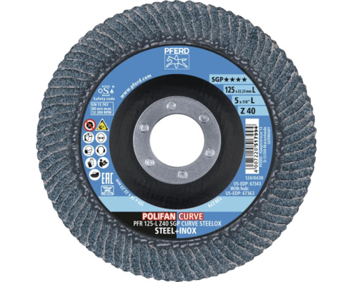 Pferd Polifan Curve Lamellenschleifscheibe, Durchmesser 125 Millimeter, Körnung Z 40, für Stahl und Edelstahl