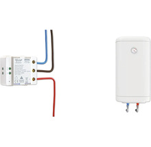 Ogemray Smart Home Schalter mit Verkabelung verbunden mit einem elektrischen Warmwasserspeicher zur intelligenten Steuerung.