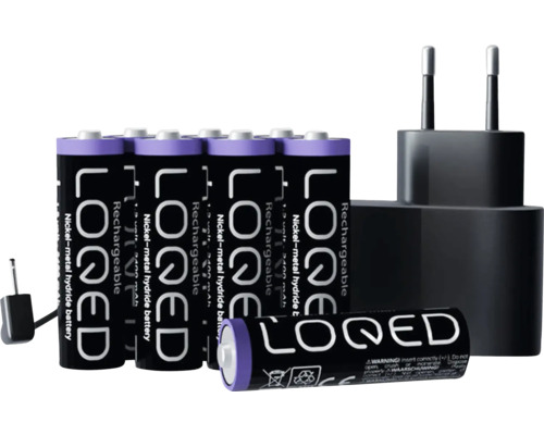 LOQED wiederaufladbare Nickel-Metallhydrid-Batterien mit Ladegerät