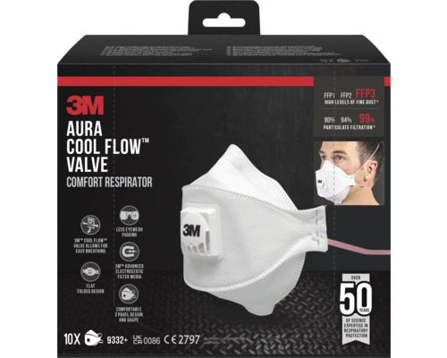 3M Aura Cool Flow Ventil Komfort-Atemschutzmaske in Verpackung