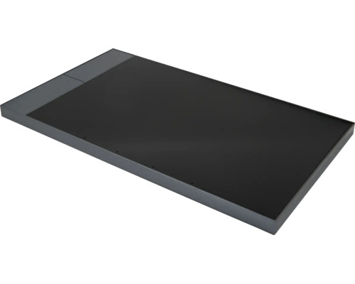 Rechteckiger Flachkollektor für Solarthermie mit dunkler Oberfläche und grauem Metallrahmen.