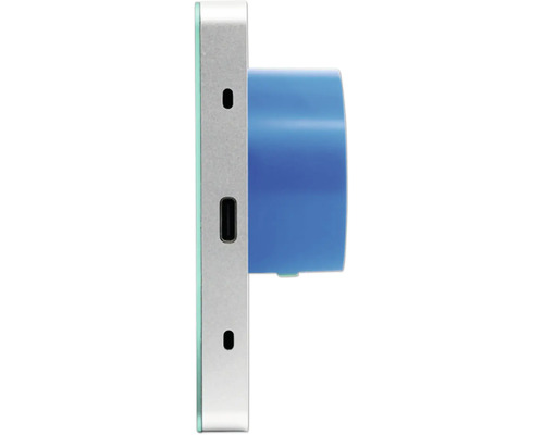 Seitenansicht eines Smart Home Wanddisplays mit USB-C-Anschluss.