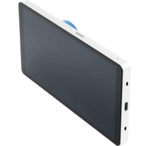 Flache Innenstation für Video-Sprechanlage mit weißem Gehäuse und schwarzem Display.