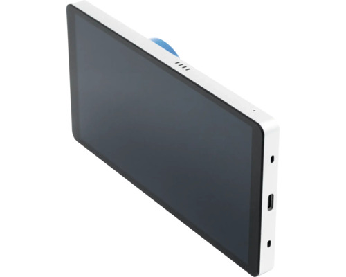 Flache Innenstation für Video-Sprechanlage mit weißem Gehäuse und schwarzem Display.