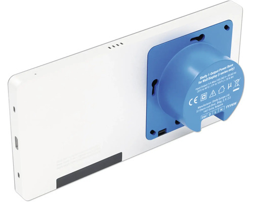 Rückansicht eines Shelly Wall Displays mit Power Base Einheit zur Wandmontage und Stromversorgung.