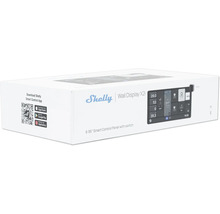 Verpackung des Shelly Wall Display X2i, ein 6,95 Zoll Smart Home Bedienpanel mit Schalter.
