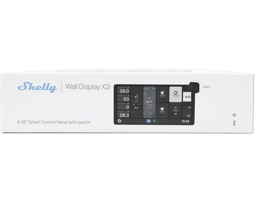 Shelly Wall Display X2i, 6,95 Zoll Smart Control Panel mit Schalter in Schwarz.