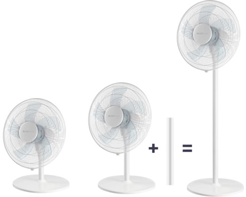 Illustration, die die Montage eines Standventilators zeigt