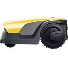 Gelber und anthrazitfarbener Rasenmähroboter