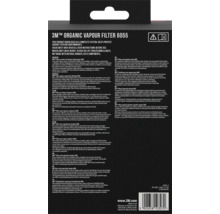 3M organischer Gasfilter 6055 mit Warnhinweisen und Informationen zu Produkteigenschaften