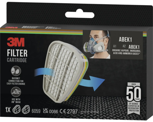 3M Filterkartusche ABEK1 zum Schutz vor organischen, anorganischen, sauren und Ammoniakgasen