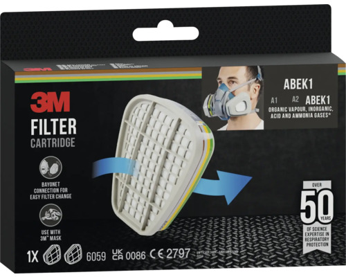 3M Filterpatrone ABEK1 zum Schutz vor organischen Dämpfen, anorganischen Gasen, Säuren und Ammoniak