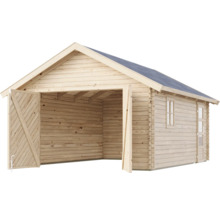 Holzgarage mit Doppeltür und Fenster