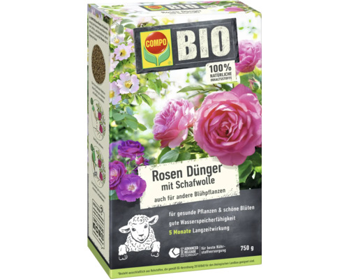 Packung Rosen Dünger mit Schafwolle von Compo, Bio, 750 Gramm