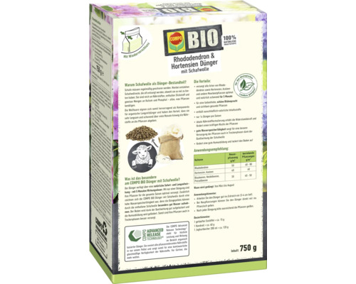 COMPO BIO Rhododendron und Hortensiendünger mit Schafwolle, 750 Gramm