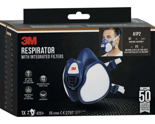 3M Atemschutzmaske mit integrierten Filtern in Verpackung