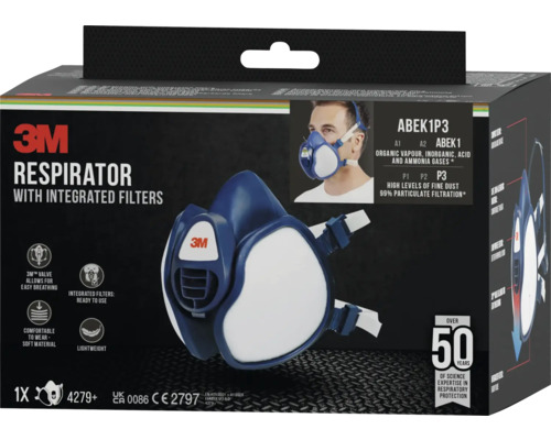 3M Atemschutzmaske mit integrierten Filtern in Verpackung