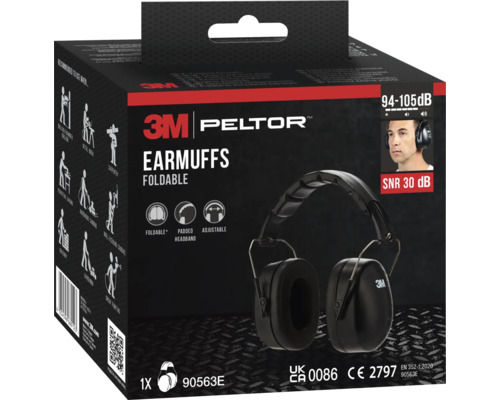 3M Peltor Gehörschutzkapsel, faltbar, mit verstellbarem, gepolstertem Kopfbügel, Schalldämmwert SNR 30 Dezibel