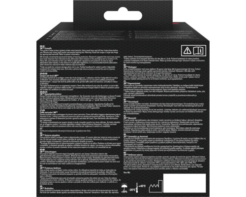 3M Kapselgehörschützer Verpackung mit Größenangabe und Temperaturbereich