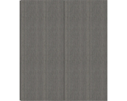 Zwei graue Schranktüren mit Holzmaserung