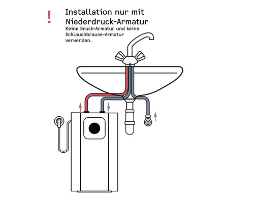 Installationshinweis für Niederdruckarmatur am Waschbecken