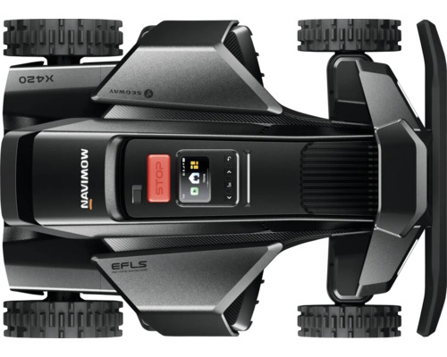 Aufsicht auf einen Mähroboter mit digitalem Display