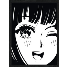 Gerahmtes Anime-Gesicht im Manga-Stil, Schwarz und Weiß